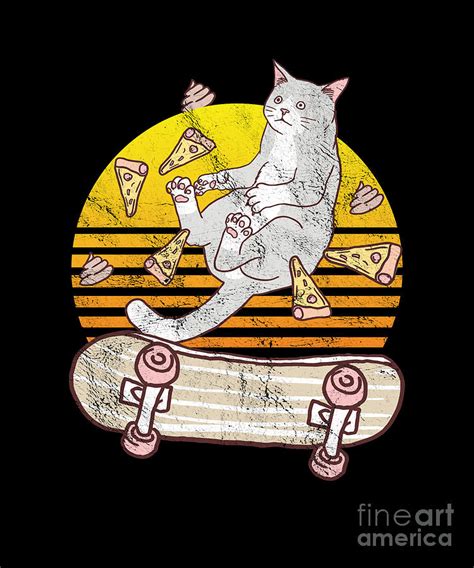 Cat Skateboarding Skateboard Skateboarder Riding Tricks Flips Gift Digital Art by Thomas Larch