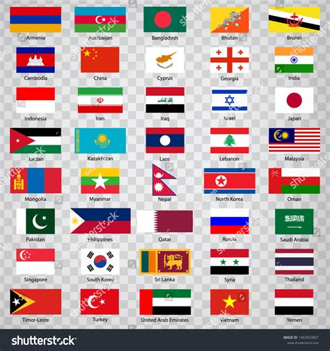 Vektor Stok Forty Flags Asian Countries List Forty (Tanpa Royalti) 1463653067 | Shutterstock