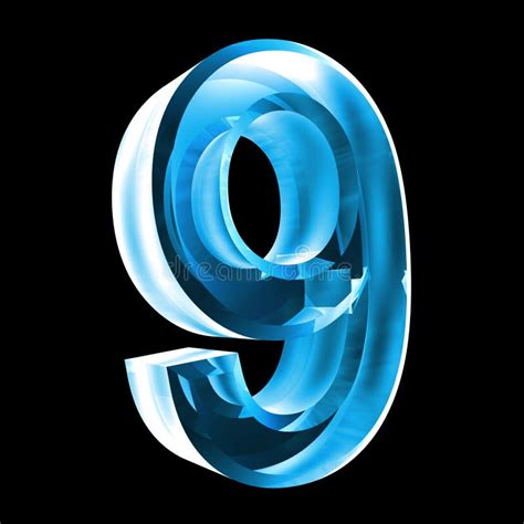 3d number 9 in blue glass stock illustration. Illustration of fiery ...