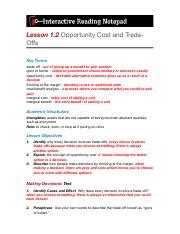 Opportunity Cost and Trade-Offs.docx - Lesson 1.2 Opportunity Cost and TradeOffs Key Terms trade ...