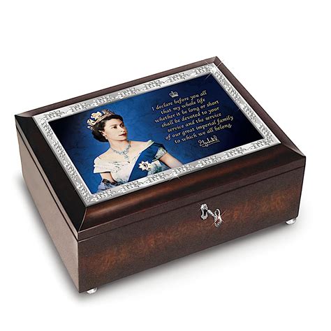 Queen Elizabeth II Commemorative Mahogany-Finished Music Box Featuring A Portrait Of Her Majesty ...