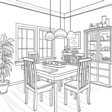 Premium Photo | A drawing of a dining room with a table and chairs generative ai