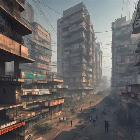 Dystopian India Urban architecture, cyberpunk style