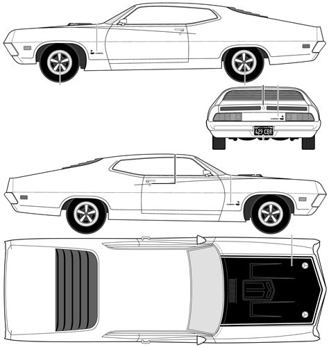 Ford Torino Cobra 1970 Blueprint - Download free blueprint for 3D modeling