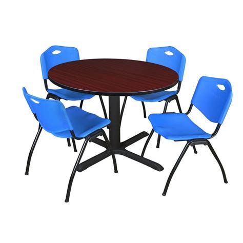 Cain 48" Mahogany Round Breakroom Table and 4 'M' Stack Chairs, Multiple Colors - Walmart.com ...