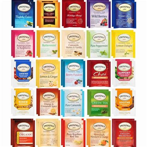 Twinings Herbal and Decaf Tea Bag Pouch Sampler - 50 Count, 25 Flavors ...