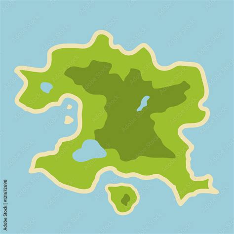 Flat illustration of fantasy map of fictional island in the middle of ...