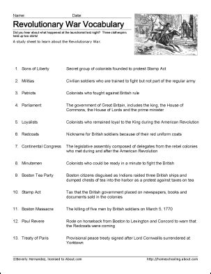 American Revolution Worksheets 8th Grade