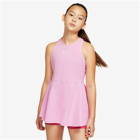 Nike Girls Court Dri-Fit Dress - Pink Rise/White - Girls Clothing