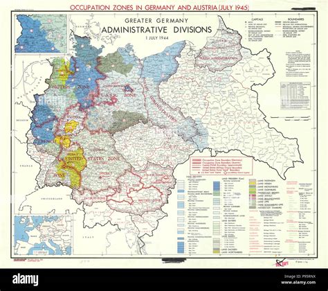 Map Showing Occupation Zones in Germany and Austria - July 1945 Stock ...