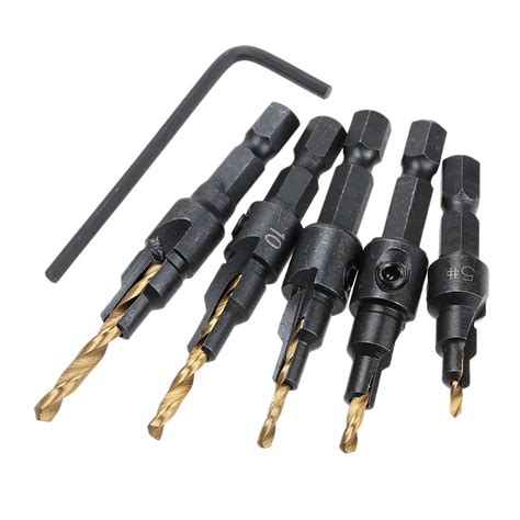 5Pcs #5 #6 #8 #10 #12 HSS Countersink Drill Bit Set Quick Change Hex Shank Screw-in Drill Bits ...