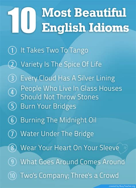 10 Most Beautiful English Idioms: Poster | English idioms, English phrases, English vocab