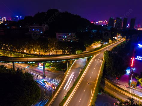 Fresh Atmosphere Aerial Night View Overpass Background, City Night View ...