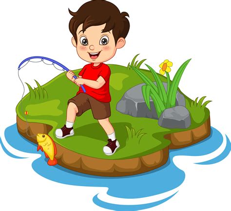 Cartoon little boy fishing in a river 5112412 Vector Art at Vecteezy