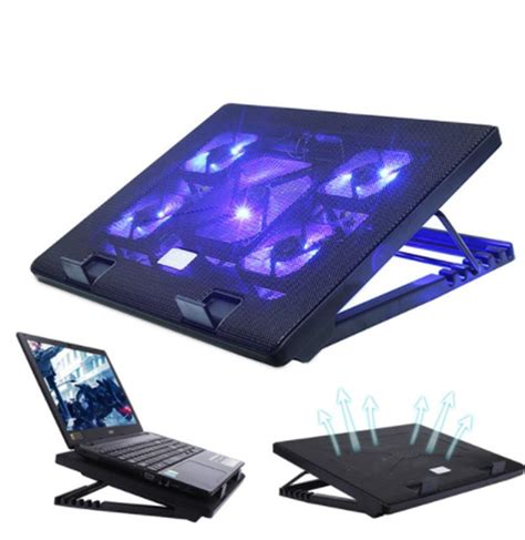 S500 Laptop Cooling Pad 12 -17 Cooler Pad Chill Mat 5 Quiet Fans LED Lights and 2 USB 2.0 Ports ...