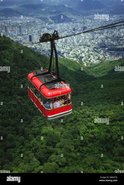 CARACAS, VENEZUELA, 1988 - Teleferico cable car ascends Avila ...