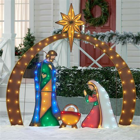 4 Piece Christmas Lighted Outdoor Yard Nativity Scene Decoration Set LED Metal #Holida ...