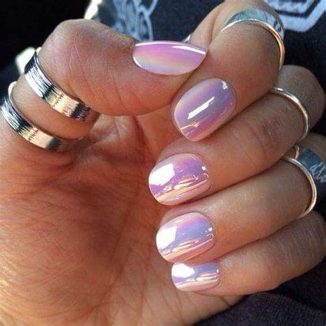 Rainbow pearlescent iridescent white unicorn chrome nails | Metallic nails, Cute nails, Makeup nails