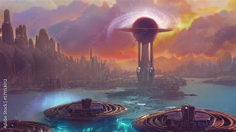 Alien cities animated scene dynamic cinemagraph scifi, alien civilization, cities on other ...