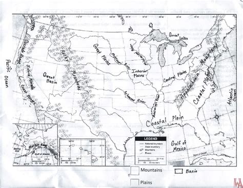 Physical Map of the United States with Mountains, Rivers and Lakes