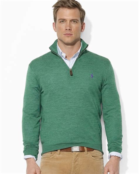 Lyst - Ralph Lauren Polo Merino Wool Halfzip Sweater in Green for Men