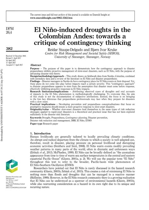 (PDF) El Niño-induced Droughts in the Colombian Andes: towards a critique of contingency thinking