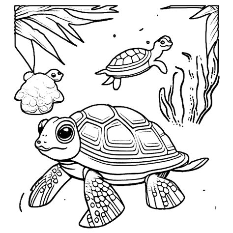 Marine Life Coloring Page with Turtles and Frogs · Creative Fabrica