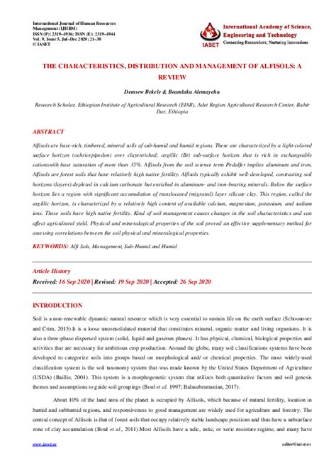 (PDF) THE CHARACTERISTICS, DISTRIBUTION AND MANAGEMENT OF ALFISOLS: A REVIEW | IASET US ...