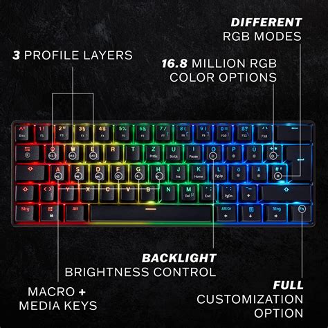 HK GAMING GK61 Mechanical Gaming Keyboard 60 Percent | 61 RGB Rainbow LED Backlit Programmable ...