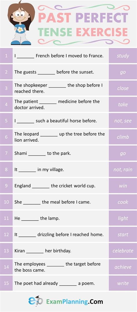 Past Perfect Tense Exercises | Past perfect tense exercises, Perfect tense, Tenses exercises