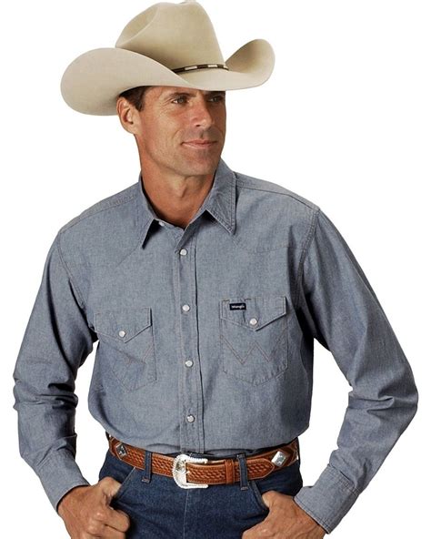 Wrangler Men's Solid Chambray Long Sleeve Work Shirt , Chambray Cowboy ...