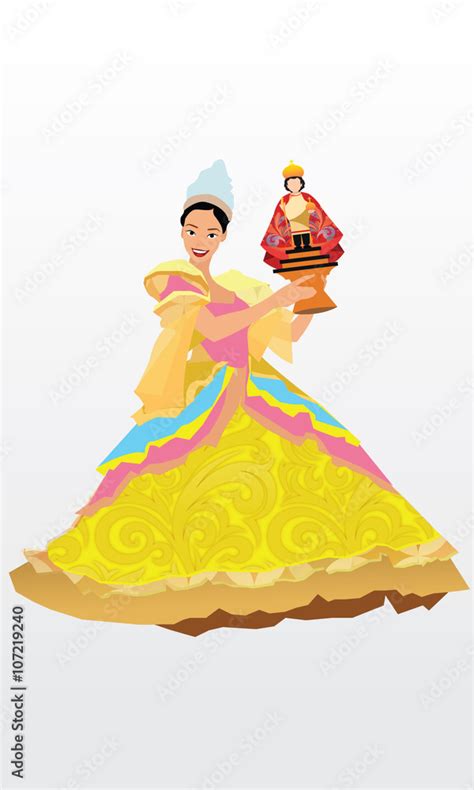 Sinulog Festival Dancer holding Santo Niño figure Stock Vector | Adobe ...