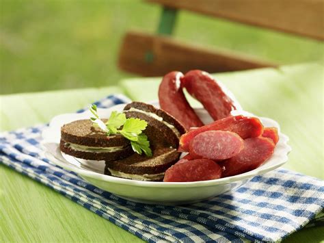 Pumpernickel Sandwiches With Cabanossi Sausage Photograph by Studio R ...