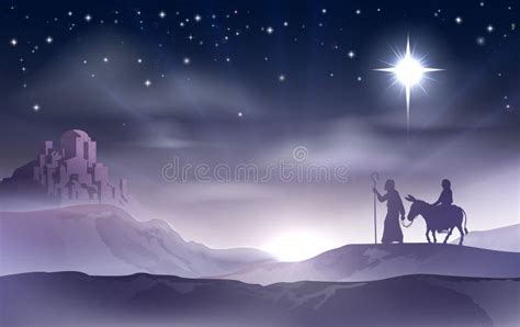 Mary and Joseph Nativity Christmas Illustration Stock Vector - Illustration of church, donkey ...