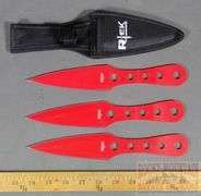 New R-Tek 3 piece red treated stainless steel throwing knife set with leather sheath. - Rocky ...