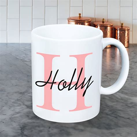 Personalised Mug - Any Name And Initial Pink Gift For Her