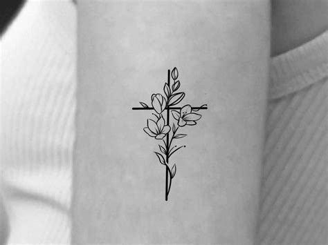 Cross Flower Temporary Tattoo / Small Floral Cross Tattoo 1 - Etsy