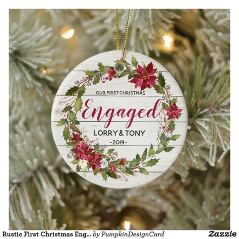 Rustic First Christmas Engaged Ornament | Zazzle.com | Engagement ...