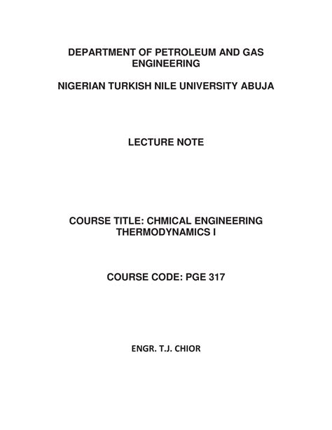 Chemical ENG'G Thermodynamics Lecture Notes - DEPARTMENT OF PETROLEUM AND GAS ENGINEERING ...