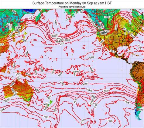 Pacific-Ocean Surface Temperature on Monday 02 Aug at 2pm HST