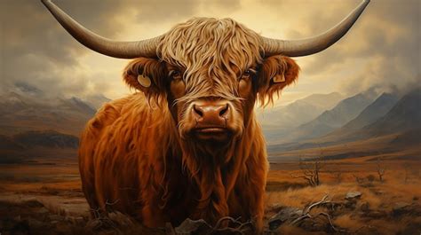 Premium AI Image | Scottish Highland Cow Oil Painting