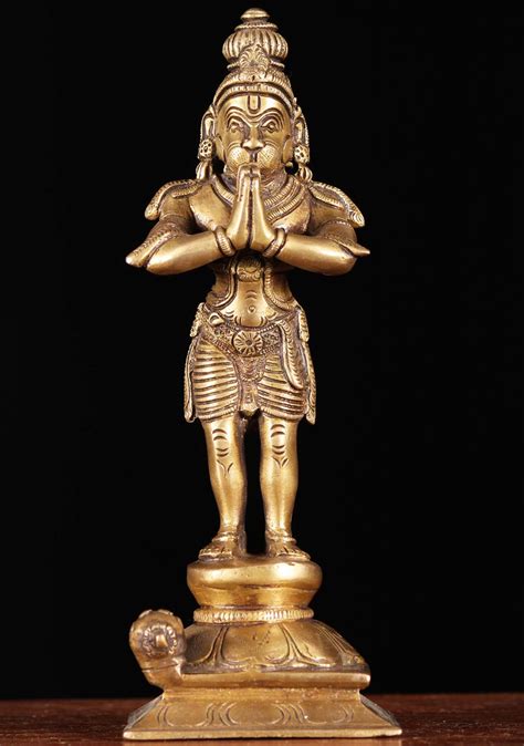 Brass Namaste Anjali Mudra Hanuman Statue 9" (#89bs138z): Lotus Sculpture