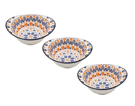 Decorative Ceramic Serving Bowls Set 3, Ambient Design B, Orange & Blue ...