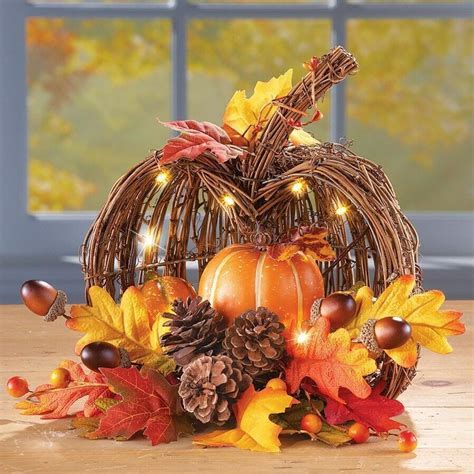 Lighted Wicker Fall Pumpkin Thanksgiving Tabletop Centerpiece | Harvest ...