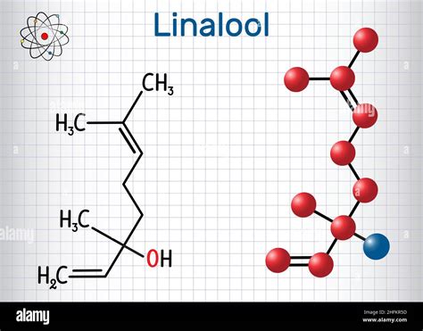 Linalool molecule. Structural chemical formula and molecule model ...