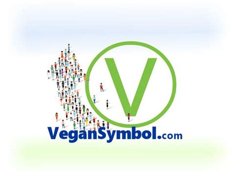 the logo for vegansymbol com with many people standing in front of it