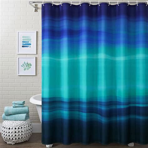 Navy Blue Ocean Shower Curtain Set with Hooks, Abstract Turquoise Teal ...