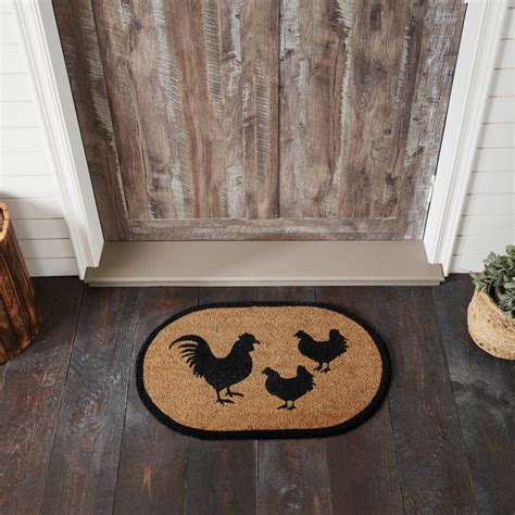 Down Home Rooster & Hens Coir Rug Oval 20x30 - Allysons Place