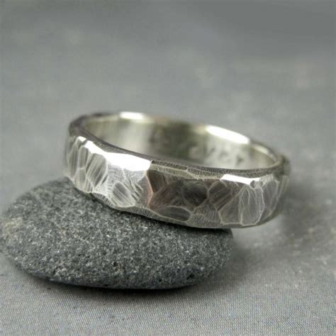 Rough Hewn Mens Wedding Band, 5 Or 6mm, Custom Engraved, Hammered ...