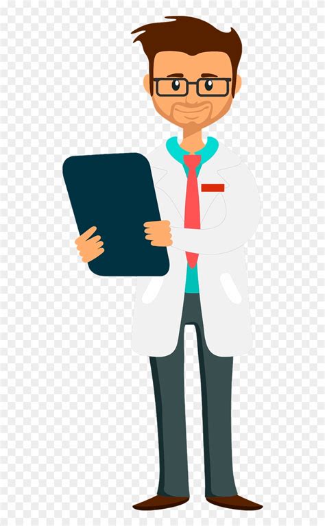 Cartoon Of A Man Wearing A Lab Coat With A Clipboard - Clipart Of A ...